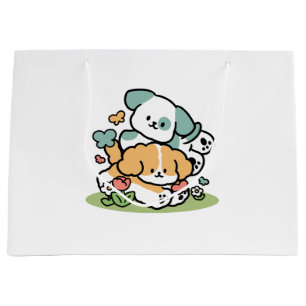 Happy Puppies Rolling in May - Kawaii Hund Kunst Große Geschenktüte