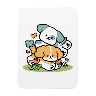 Happy Puppies Rolling in May - Kawaii Hund Kunst Magnet
