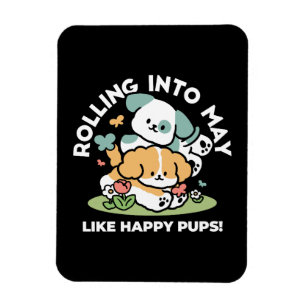 Happy Puppies Rolling in May - Kawaii Hund Kunst Magnet