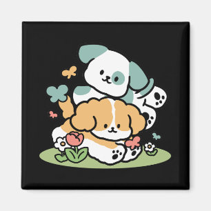 Happy Puppies Rolling in May - Kawaii Hund Kunst Magnet