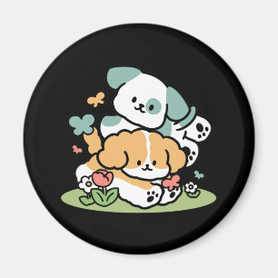 Happy Puppies Rolling in May - Kawaii Hund Kunst Magnet