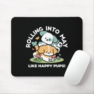 Happy Puppies Rolling in May - Kawaii Hund Kunst Mousepad
