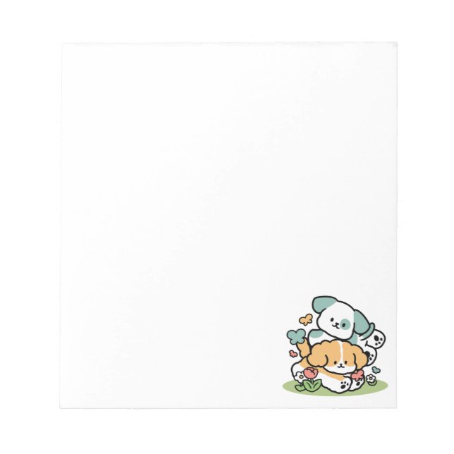 Happy Puppies Rolling in May - Kawaii Hund Kunst Notizblock (Vorderseite)