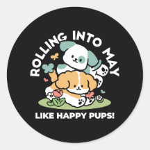 Happy Puppies Rolling in May - Kawaii Hund Kunst