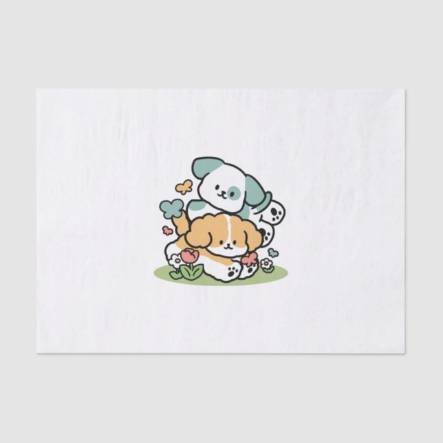 Happy Puppies Rolling in May - Kawaii Hund Kunst Seidenpapier (Vorderseite)