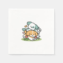 Happy Puppies Rolling in May - Kawaii Hund Kunst Serviette