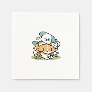 Happy Puppies Rolling in May - Kawaii Hund Kunst Serviette