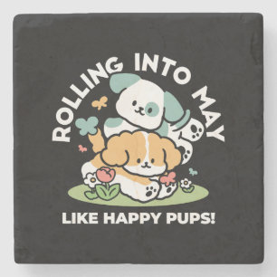 Happy Puppies Rolling in May - Kawaii Hund Kunst Steinuntersetzer