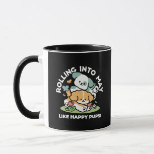 Happy Puppies Rolling in May - Kawaii Hund Kunst Tasse