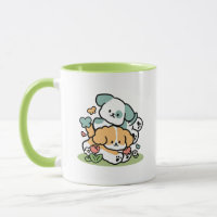 Happy Puppies Rolling in May - Kawaii Hund Kunst