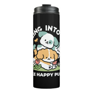Happy Puppies Rolling in May - Kawaii Hund Kunst Thermosbecher