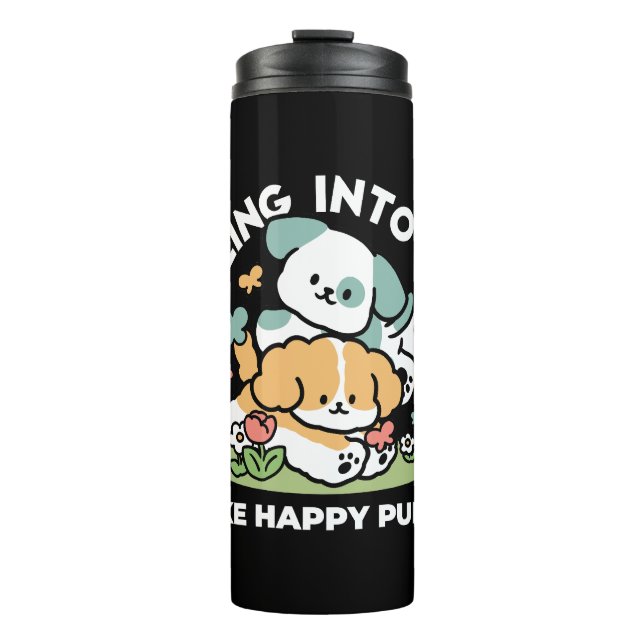 Happy Puppies Rolling in May - Kawaii Hund Kunst Thermosbecher (Vorderseite)