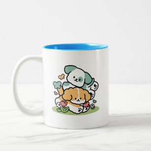 Happy Puppies Rolling in May - Kawaii Hund Kunst Zweifarbige Tasse