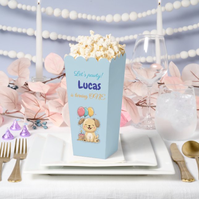 Happy Puppy, 1st Birthday, Boy, Pawty, Favor Box Geschenkschachtel (Hochzeit)