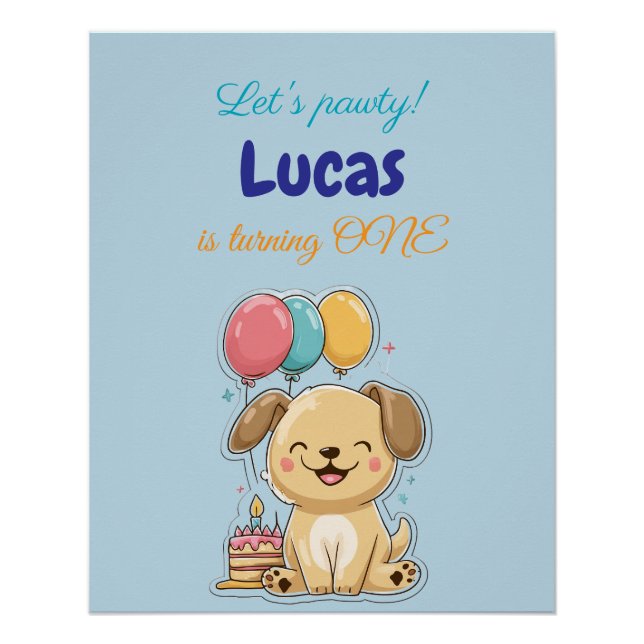 Happy Puppy, Boy, Let's Pawty, 1st Birthday  Poster (Vorderseite)