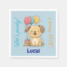 Happy Puppy, Boy, Let's Pawty, 1st Birthday  Serviette
