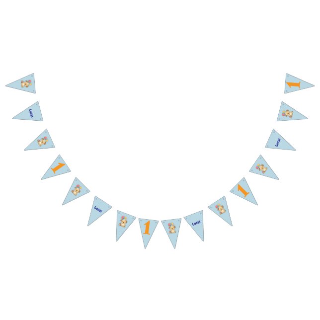 Happy Puppy, Boy, Let's Pawty, 1st Birthday  Wimpelkette (Alle)