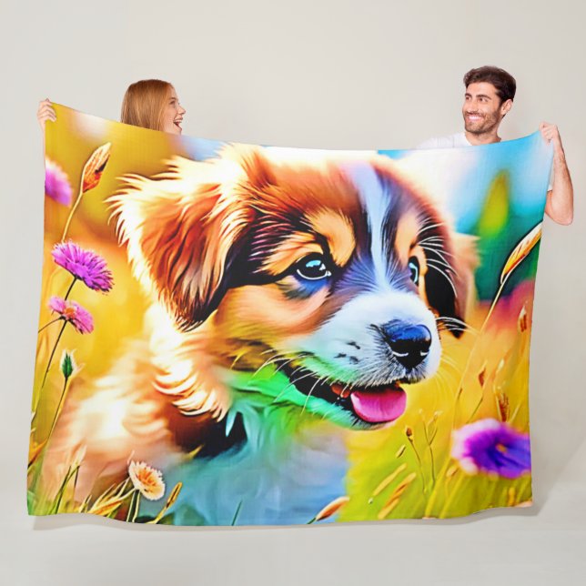 Happy Puppy Meadow Design Fleecedecke (Beispiel)