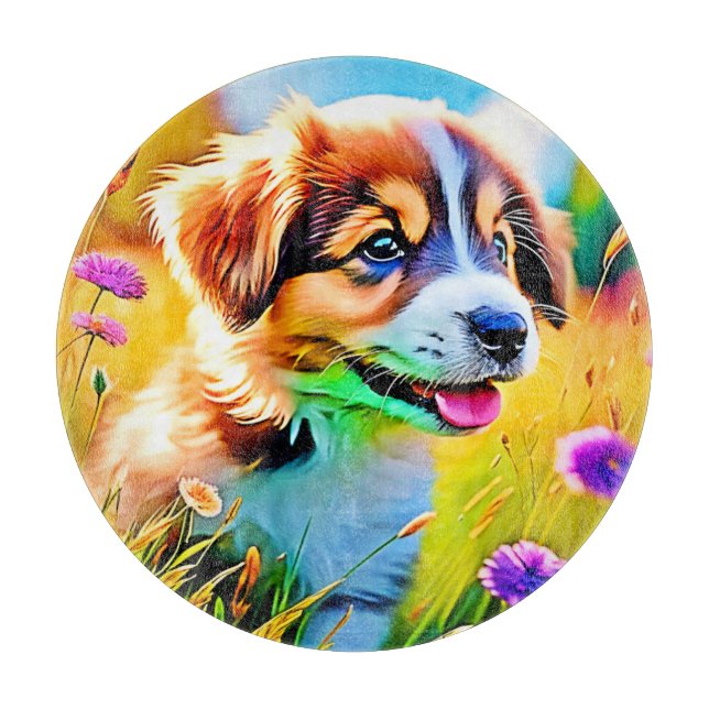 Happy Puppy Meadow Design Schneidebrett (Vorderseite)