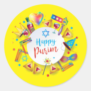 Happy Purim Basket Geschenke, Dekoration, Ornament Runder Aufkleber