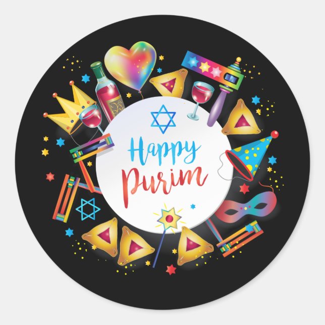 Happy Purim Basket Geschenke, Dekoration, Ornament Runder Aufkleber (Vorderseite)
