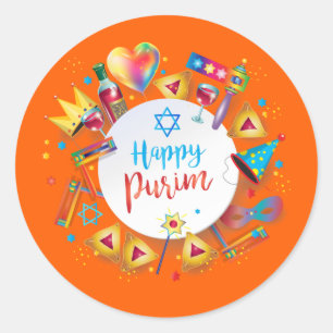 Happy Purim Basket Geschenke, Dekoration, Ornament Runder Aufkleber
