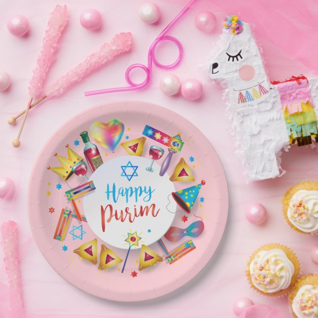 Happy Purim Basket Gifts, Decoration, Ornaments Pappteller (Party)