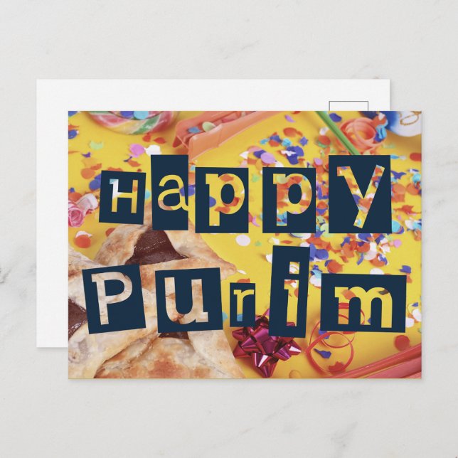 Happy Purim Colorful Jewish Holiday Postkarte (Vorne/Hinten)