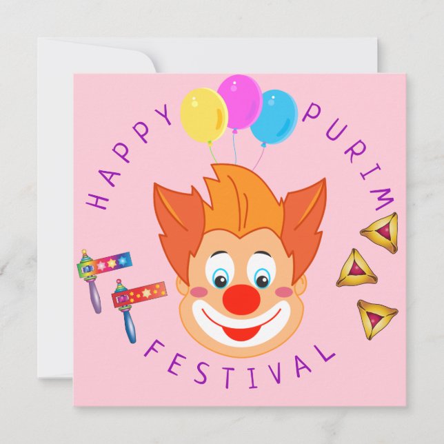 Happy Purim Festival Funny Clown Kinder Party Einladung (Vorderseite)
