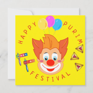 Happy Purim Festival Funny Clown Kinder Party Einladung
