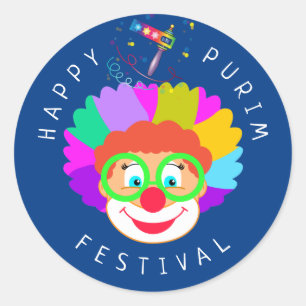 Happy Purim Festival Funny Clown Kinder Party Runder Aufkleber