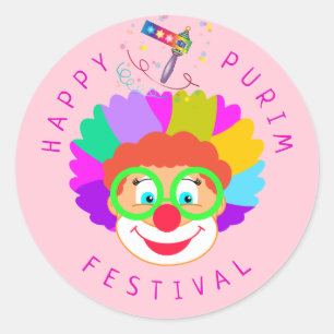 Happy Purim Festival Funny Clown Kinder Party Runder Aufkleber