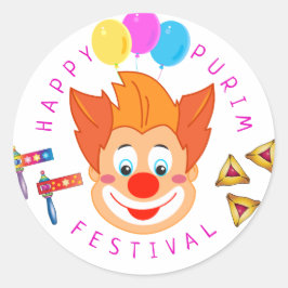 Happy Purim Festival Funny Clown Kinder Party Runder Aufkleber