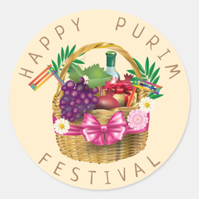 Happy Purim Festival Funny Clown Kinder Party Runder Aufkleber (Vorderseite)