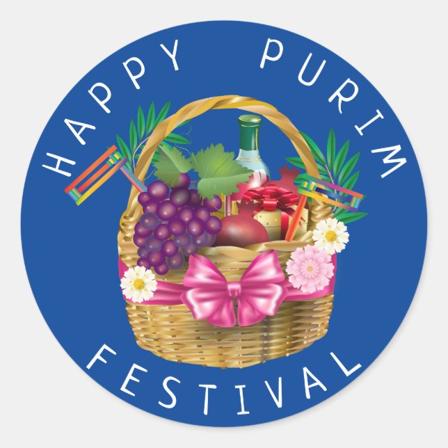 Happy Purim Festival Funny Clown Kinder Party Runder Aufkleber (Vorderseite)