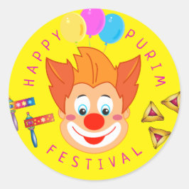 Happy Purim Festival Funny Clown Kinder Party Runder Aufkleber