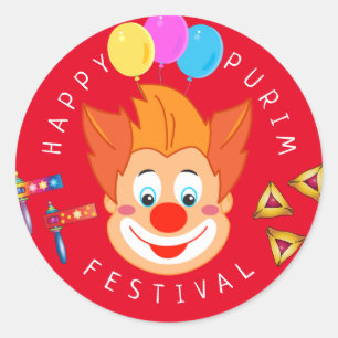 Happy Purim Festival Funny Clown Kinder Party Runder Aufkleber