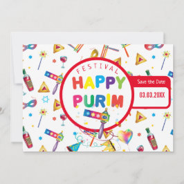 Happy Purim Festival Funny Toys Pattern Kinder Par Save The Date