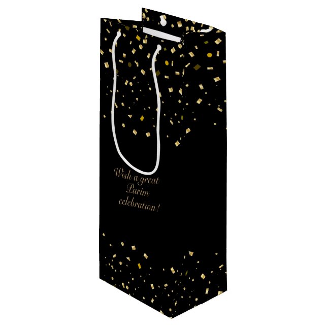 Happy Purim Festival Geschenke Holiday Gold Confet Geschenktüte Für Weinflaschen (Vorderseite Schrägansicht)