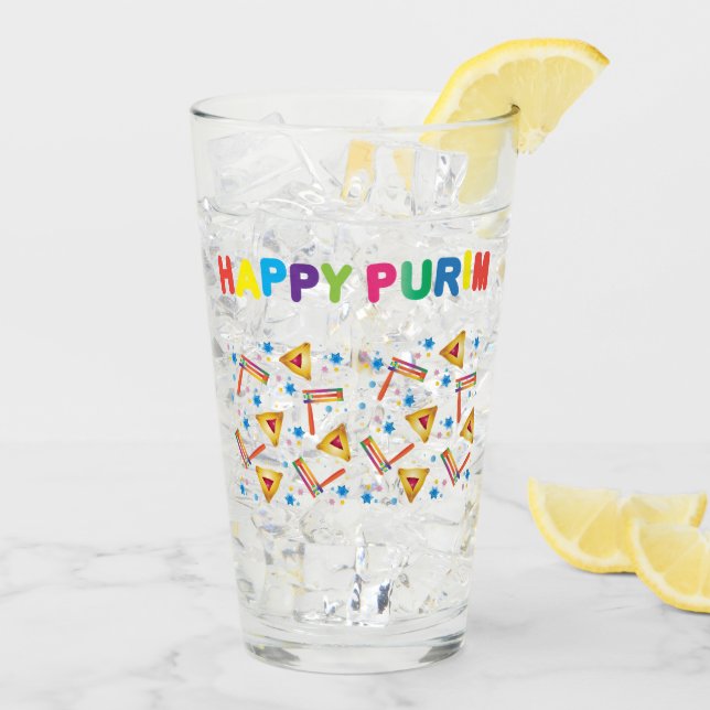 Happy Purim Festival Kinder Party Pattern Urlaub Glas (Rückseite Ice)