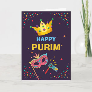 Happy Purim Festive Mask Noise Maker und Confetti Karte