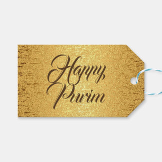 Happy Purim Gift Tag Gold Brown Foil Geschenkanhänger
