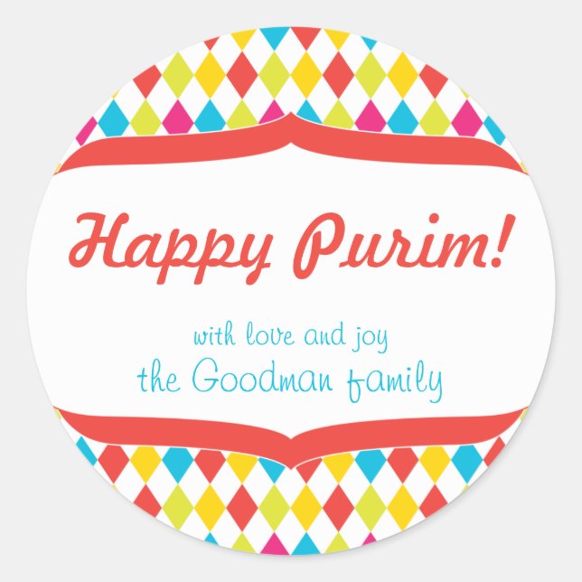 Happy Purim Gift Tag Runder Aufkleber (Vorderseite)