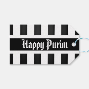 Happy Purim Gift Tag Strip Schwarz-weiß Geschenkanhänger