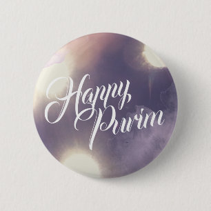 Happy Purim in Sparkle und Lila Button