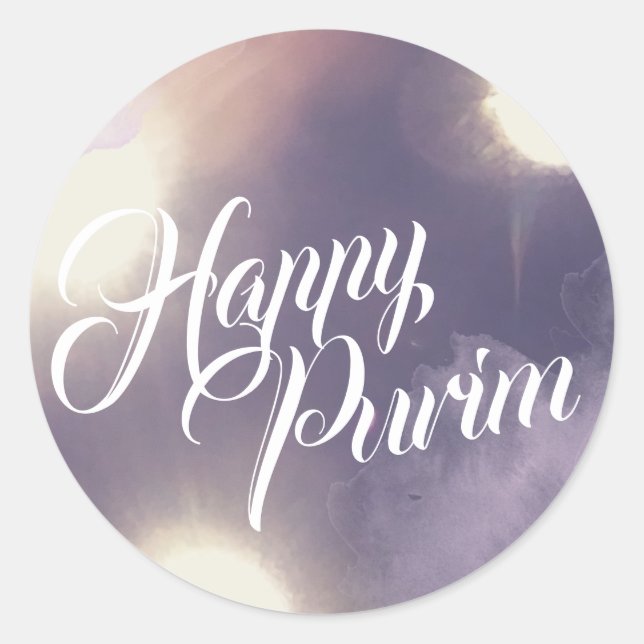 Happy Purim in Sparkle und Lila Runder Aufkleber (Vorderseite)