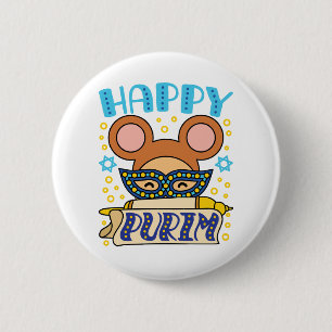 Happy Purim Jewish Holiday Mask Button
