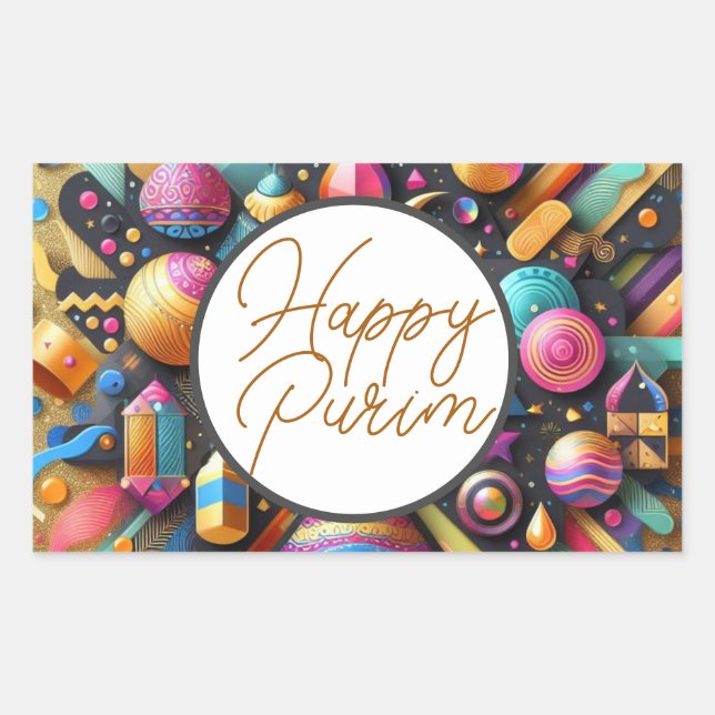 Happy Purim jüdisch wünscht Dekoration in mehrfarb Rechteckiger Aufkleber (Vorderseite)