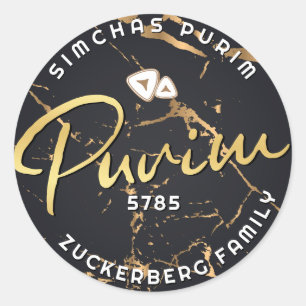 Happy Purim Marble Gold Mishloach Manos Classic R Runder Aufkleber