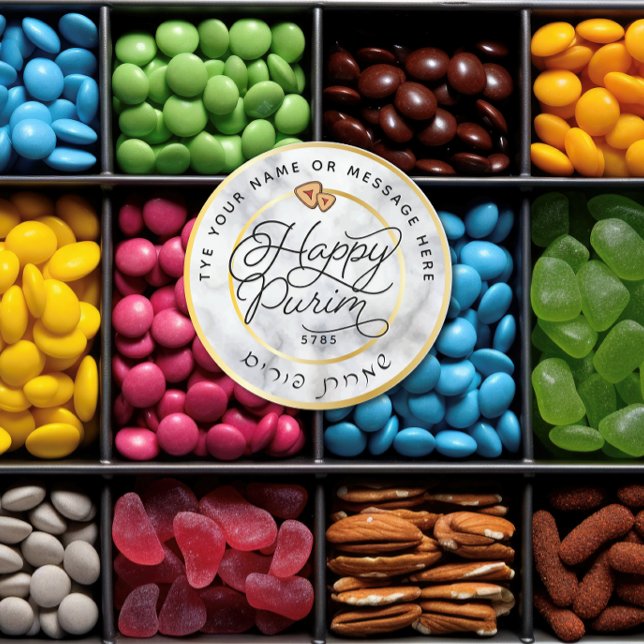 Happy Purim Marble & Gold Script Classic LARGE Runder Aufkleber (Von Creator hochgeladen)